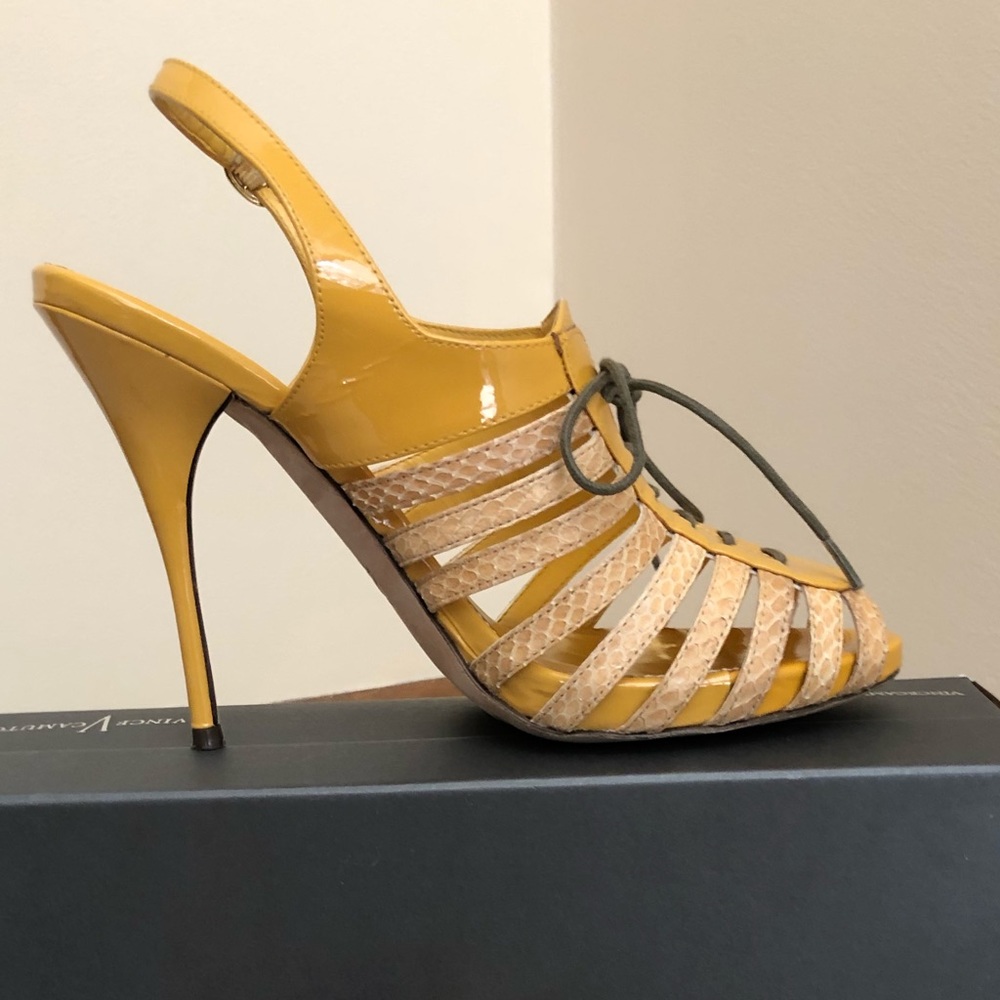 Vince Camuto “VC – Valentine” gold heels.